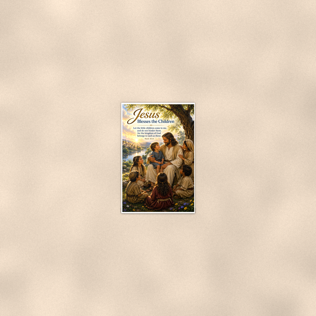 Jesus Blesses The Children - Mark 10:14, Christian Poster 16x24 & 24x36 — Room display