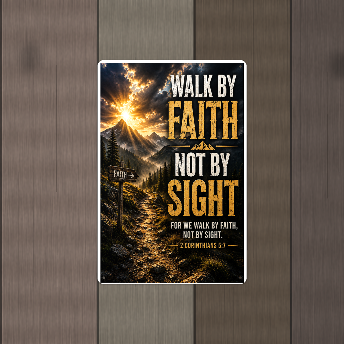 Walk By Faith, Not Sight - 2 Corinthians 5:7, Christian Metal Sign 8x12 & 12x18 — Alternate wall view
