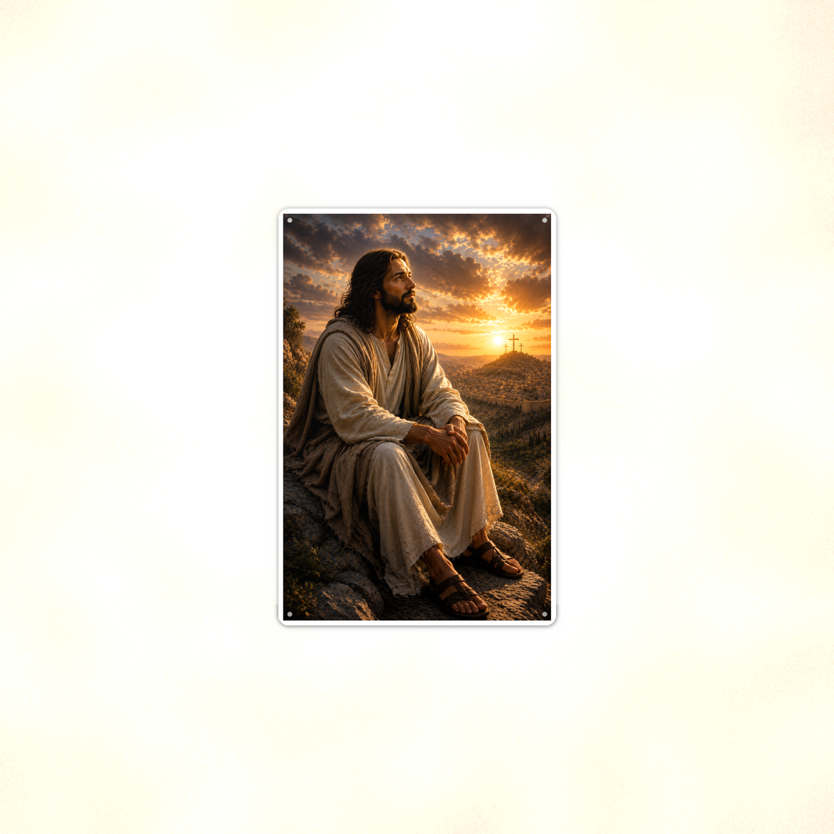 Jesus On The Hillside At Sunset - Christian Metal Sign 8x12 & 12x18 — Context view