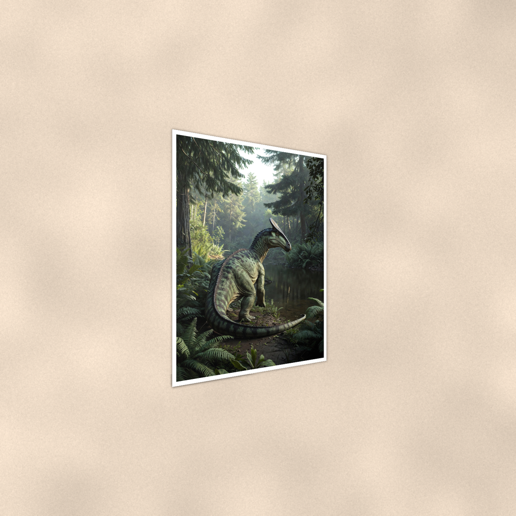 Crested Dinosaur River Scene - Poster 16x24 & 24x36, Kids Room Wall Art — Alternate wall view