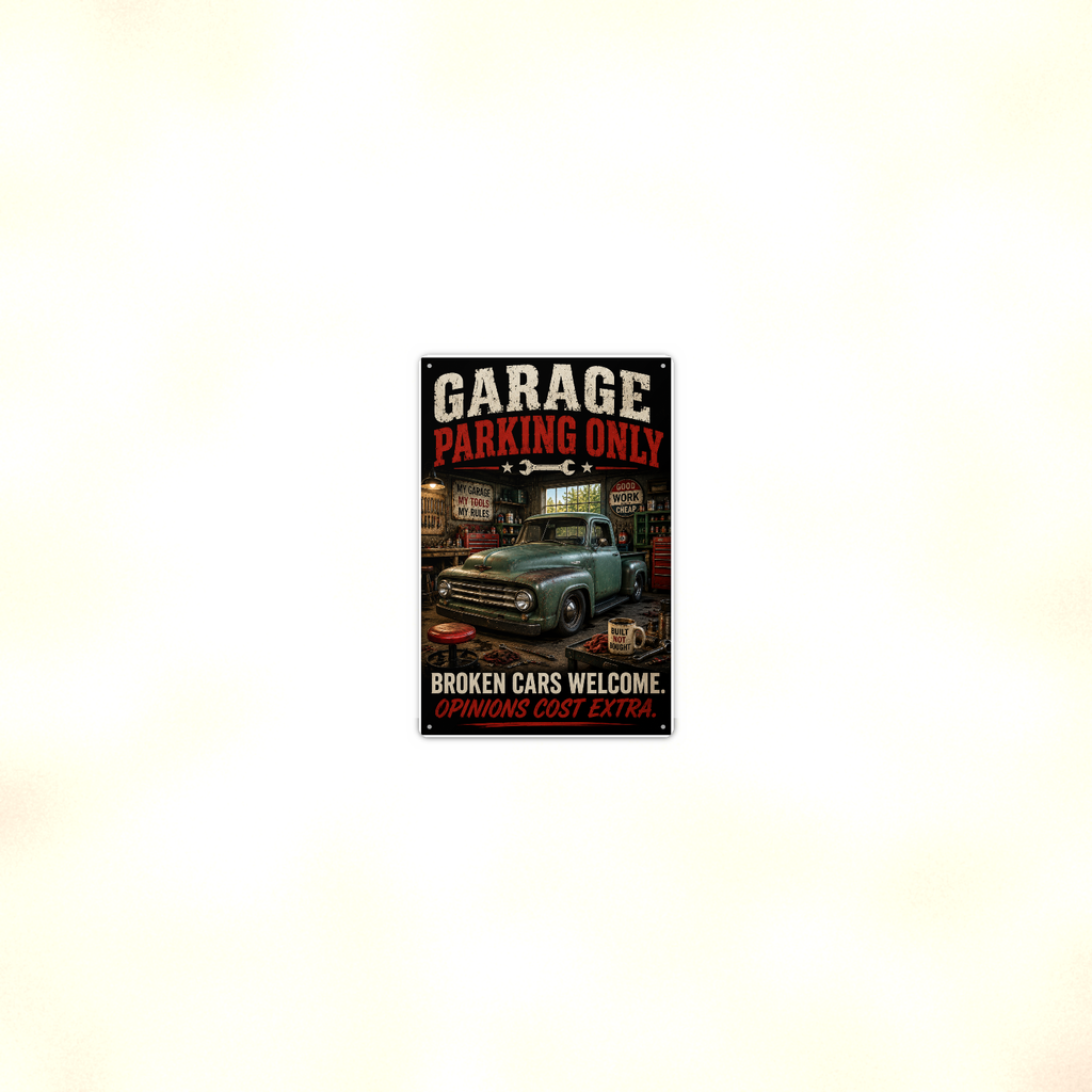 Garage Parking Only - Broken Cars Welcome, Funny Metal Sign 8x12 & 12x18 — Room display