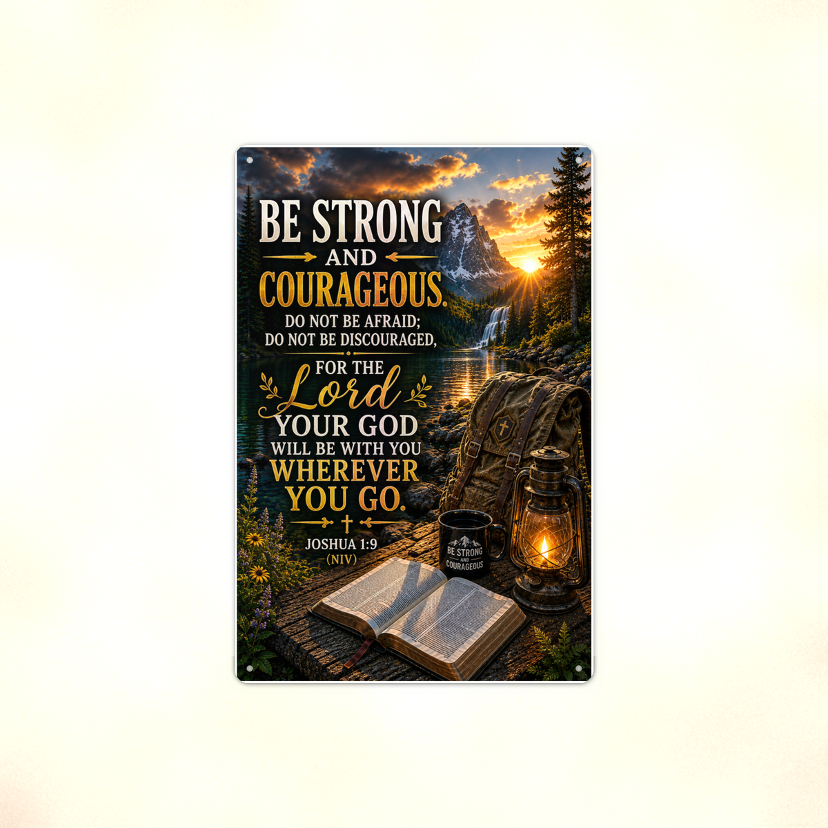 Be Strong And Courageous - Joshua 1:9, Christian Metal Sign 8x12 & 12x18 — Full product view