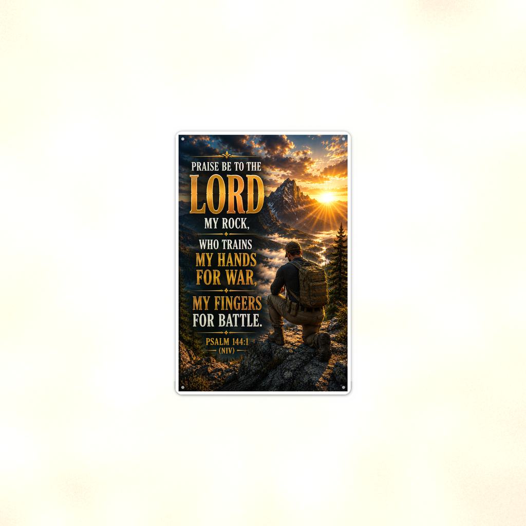 Praise Be To The Lord My Rock - Psalm 144:1, Christian Metal Sign 8x12 & 12x18 — Context view