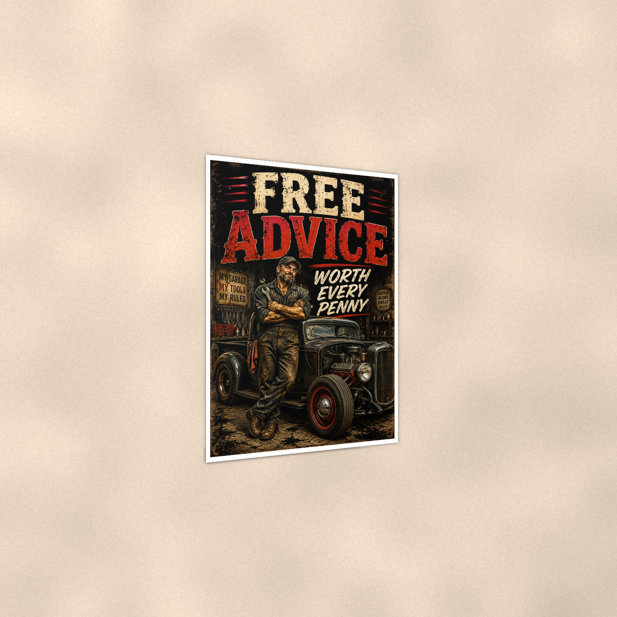 Free Advice Worth Every Penny - Funny Garage Poster 16x24 & 24x36 — Print detail