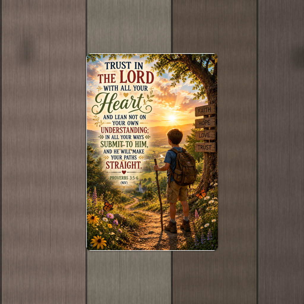 Trust In The Lord With All Your Heart - Proverbs 3:5-6, Christian Metal Sign 8x12 & 12x18 — Alternate wall view