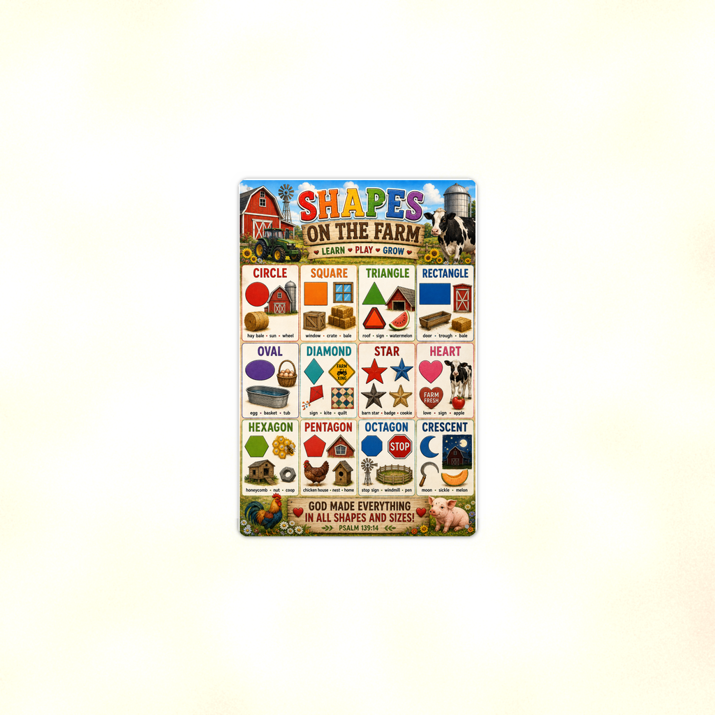 Shapes on the Farm - Psalm 139:14 Scripture, Kids Christian Metal Sign 8x12 & 12x18, Homeschool Classroom Decor — Context view