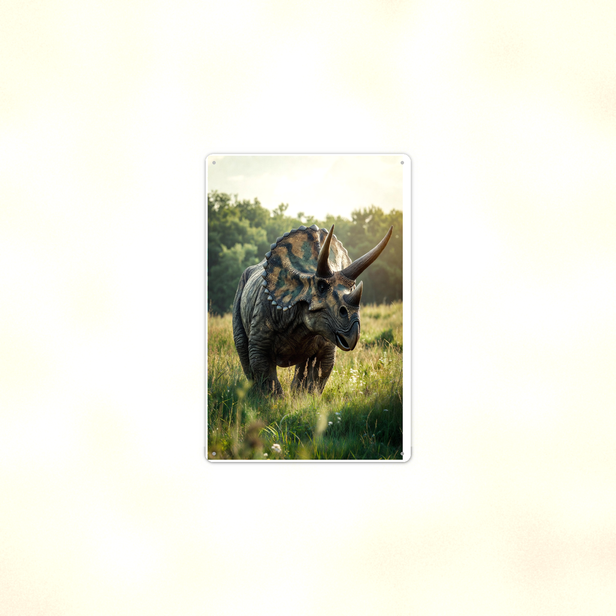 Triceratops Meadow Scene - Dinosaur Metal Sign 8x12 & 12x18, Aluminum Decor — Context view