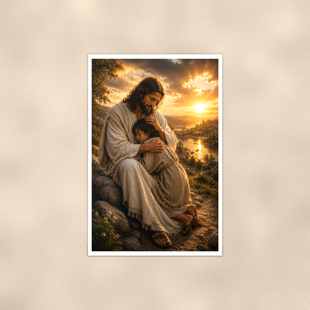 Jesus Comforting A Child - Christian Poster 16x24 & 24x36 — Full product view
