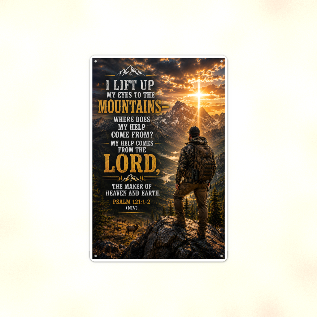 I Lift Up My Eyes To The Mountains - Psalm 121:1-2, Christian Metal Sign 8x12 & 12x18 — Full product view