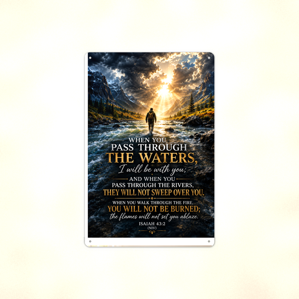 Pass Through The Waters - Isaiah 43:2, Christian Metal Sign 8x12 & 12x18 — Full product view