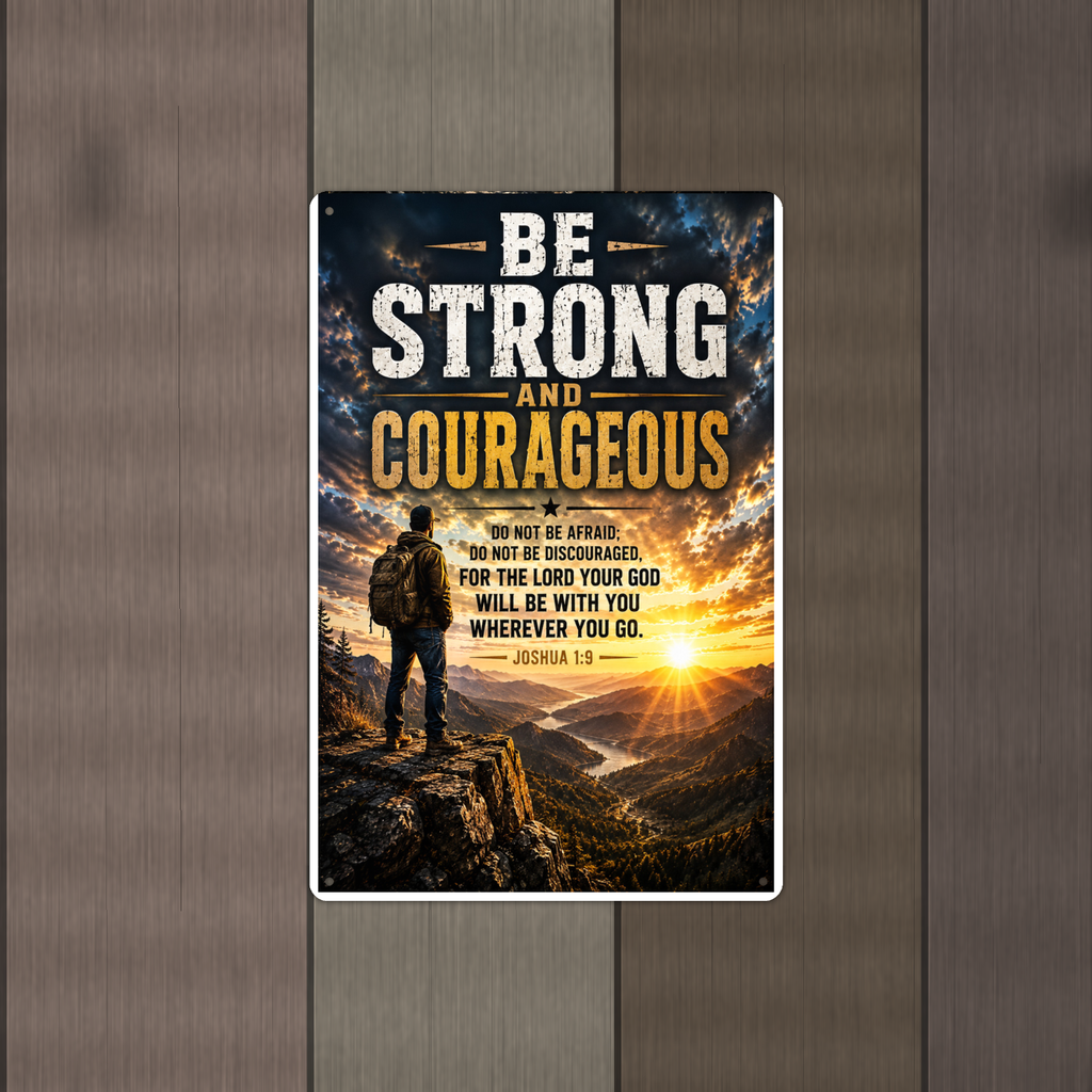 Be Strong And Courageous, Do Not Fear - Joshua 1:9, Christian Metal Sign 8x12 & 12x18 — Alternate wall view