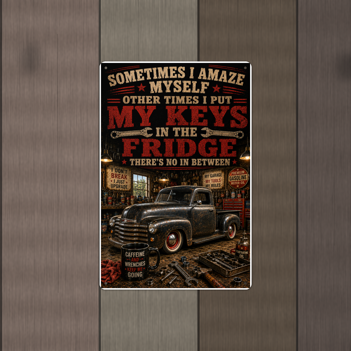 Sometimes I Amaze Myself - Keys In The Fridge, Funny Metal Sign 8x12 & 12x18 — Alternate wall view