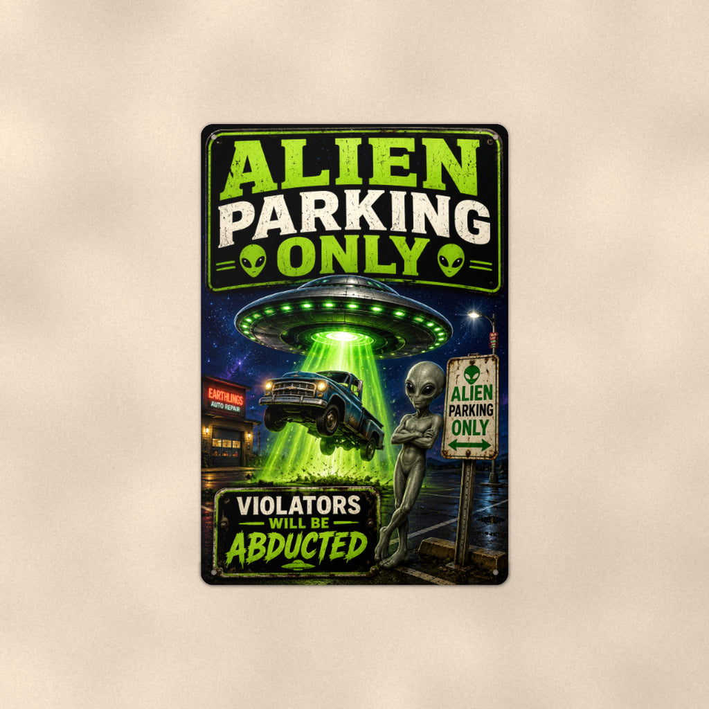 Alien Parking Only Metal Wall Art, UFO Aluminum Sign, Funny Sci Fi Garage Decor, Area 51 Gift