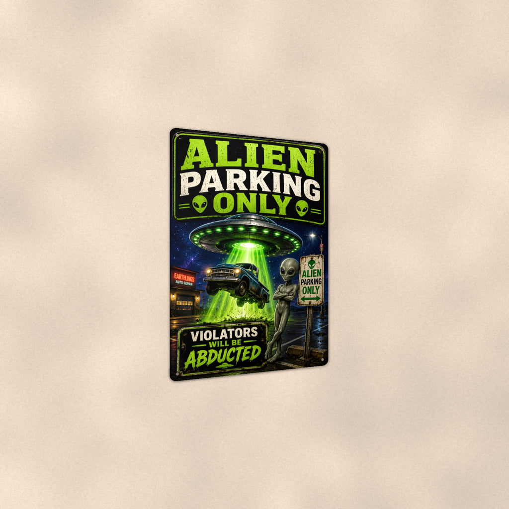 Alien Parking Only Metal Wall Art, UFO Aluminum Sign, Funny Sci Fi Garage Decor, Area 51 Gift