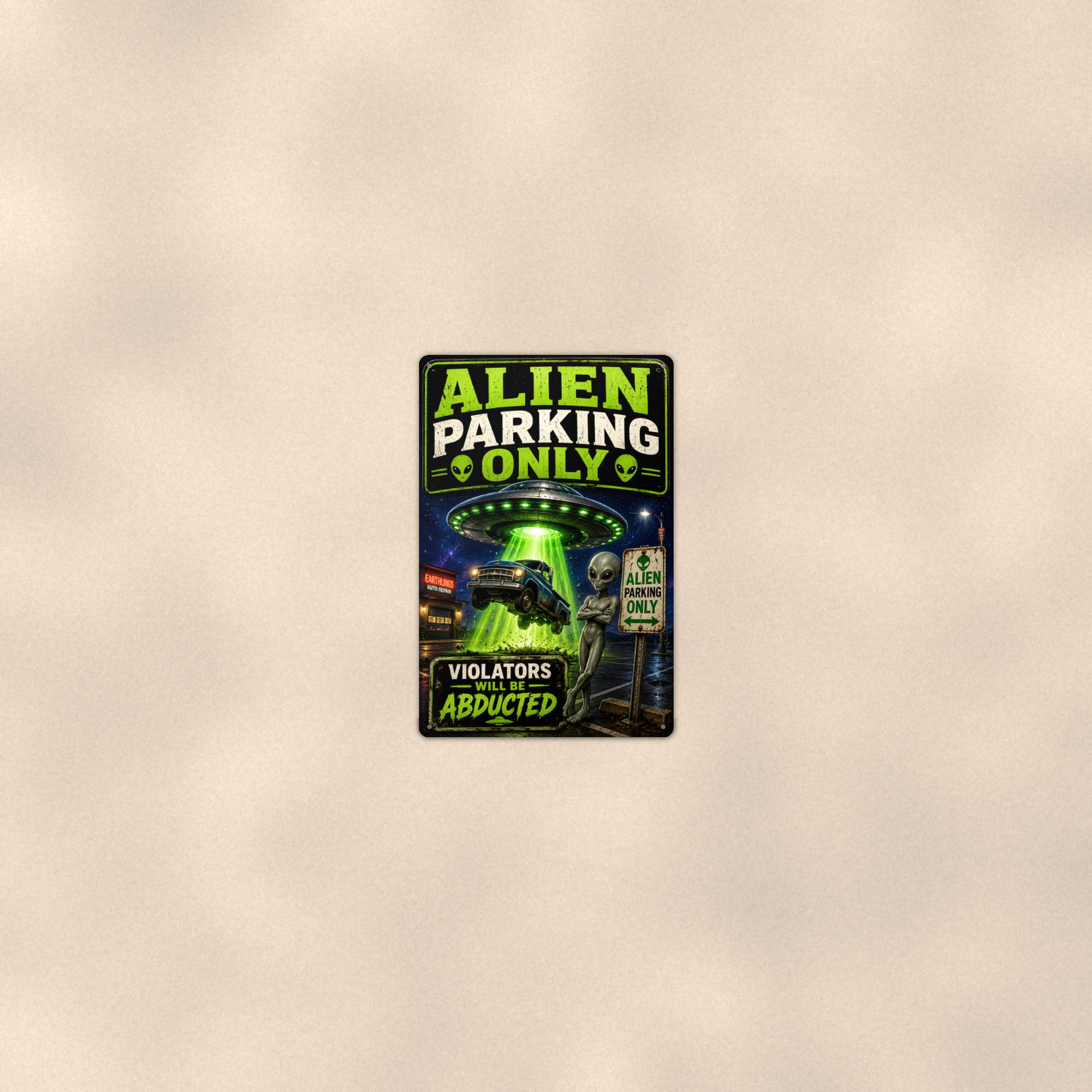 Alien Parking Only Metal Wall Art, UFO Aluminum Sign, Funny Sci Fi Garage Decor, Area 51 Gift