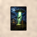 UFO Cow Abduction Metal Wall Art, Alien Aluminum Sign, Farmhouse Sci Fi Decor, Space Lover Gift