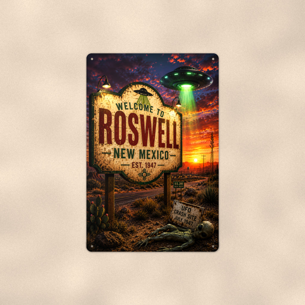 Roswell UFO Metal Wall Art, Alien Aluminum Sign, New Mexico Desert Decor, Sci Fi Gift