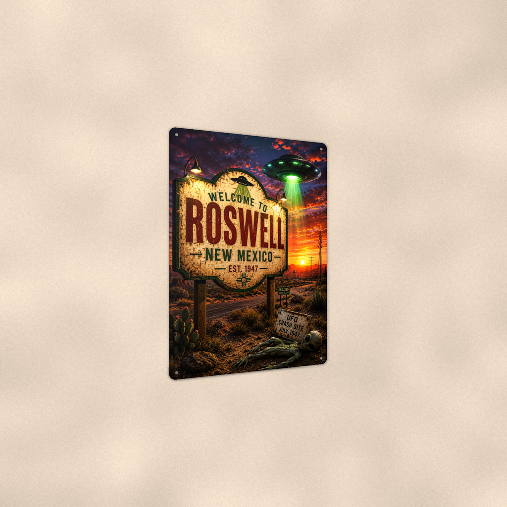 Roswell UFO Metal Wall Art, Alien Aluminum Sign, New Mexico Desert Decor, Sci Fi Gift
