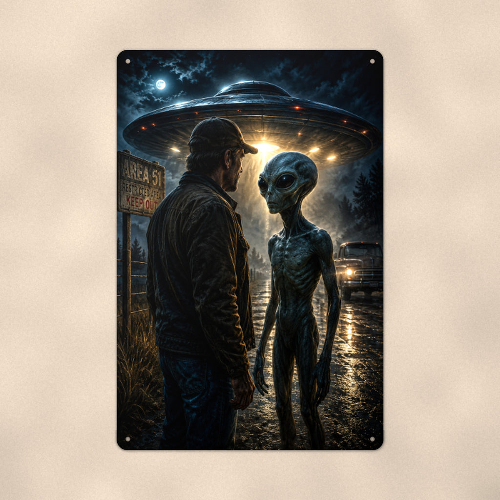 Alien First Contact Metal Wall Art, UFO Aluminum Sign, Cinematic Sci Fi Decor, Space Gift