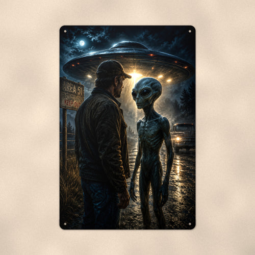 Alien First Contact Metal Wall Art, UFO Aluminum Sign, Cinematic Sci Fi Decor, Space Gift
