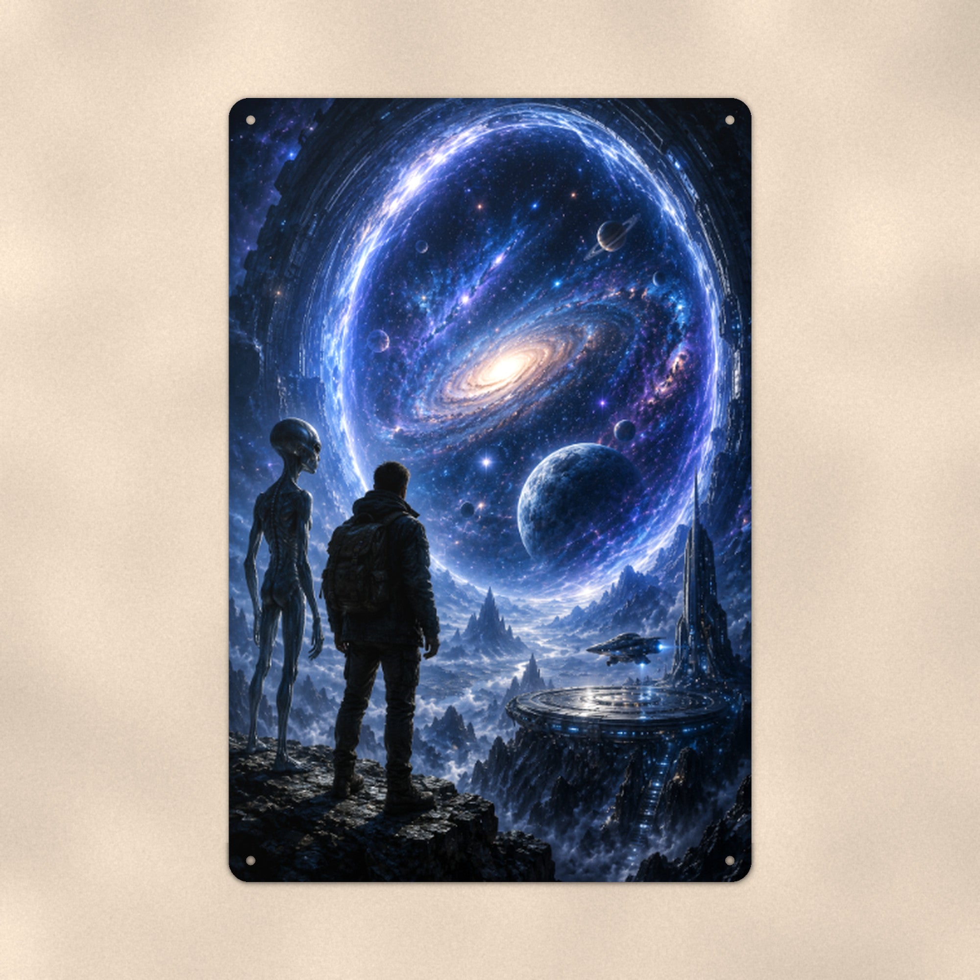 Cosmic Portal Alien Metal Wall Art, UFO Aluminum Sign, Galaxy Sci Fi Decor, Space Lover Gift