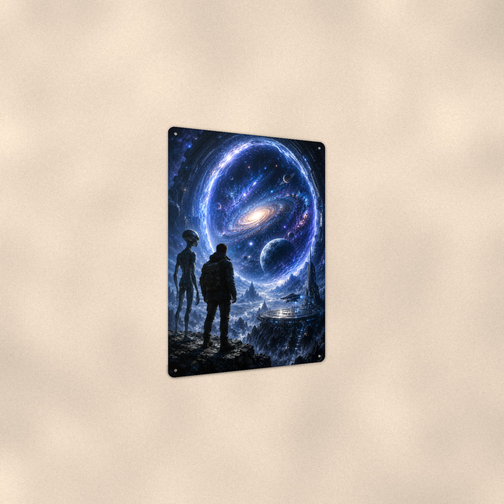 Cosmic Portal Alien Metal Wall Art, UFO Aluminum Sign, Galaxy Sci Fi Decor, Space Lover Gift