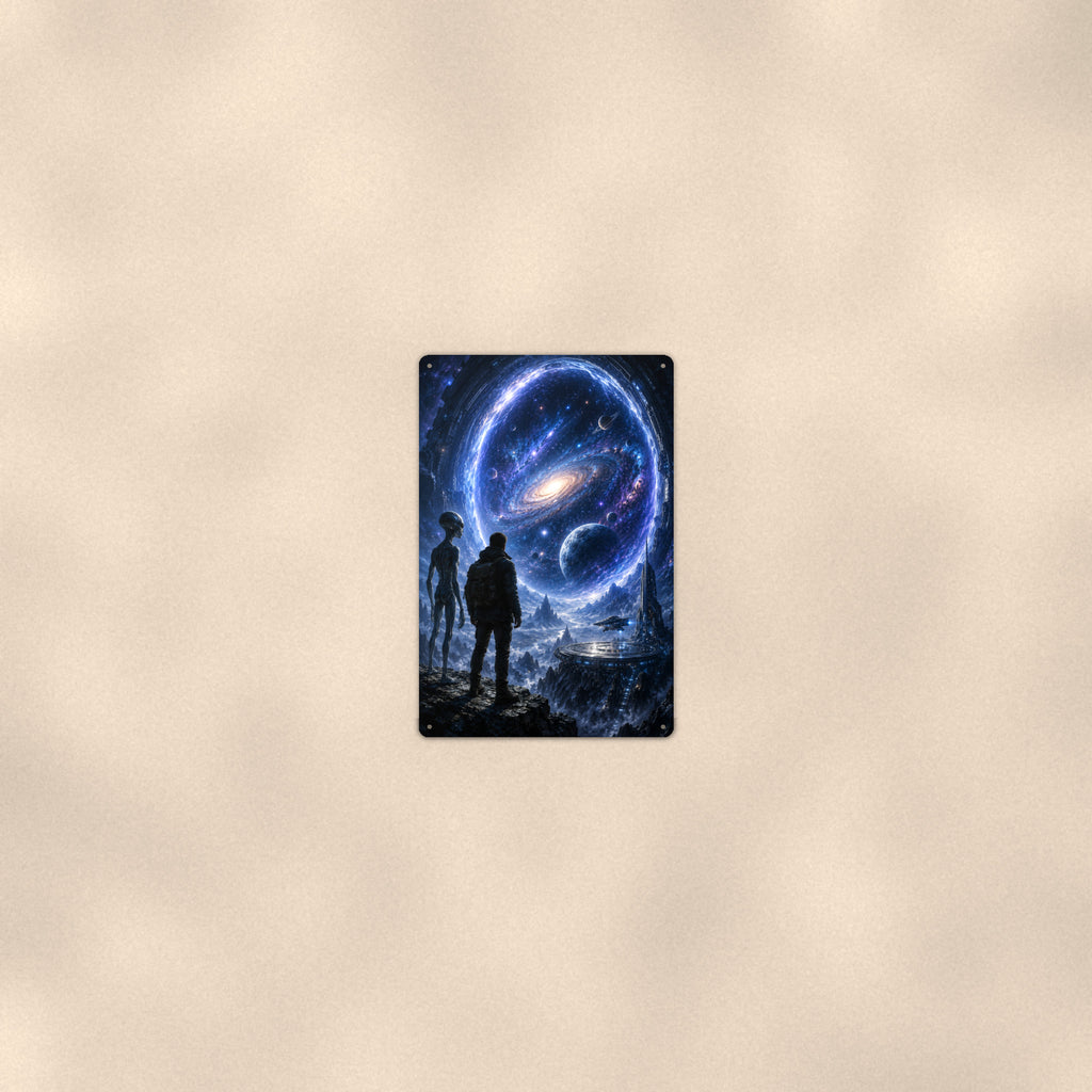 Cosmic Portal Alien Metal Wall Art, UFO Aluminum Sign, Galaxy Sci Fi Decor, Space Lover Gift