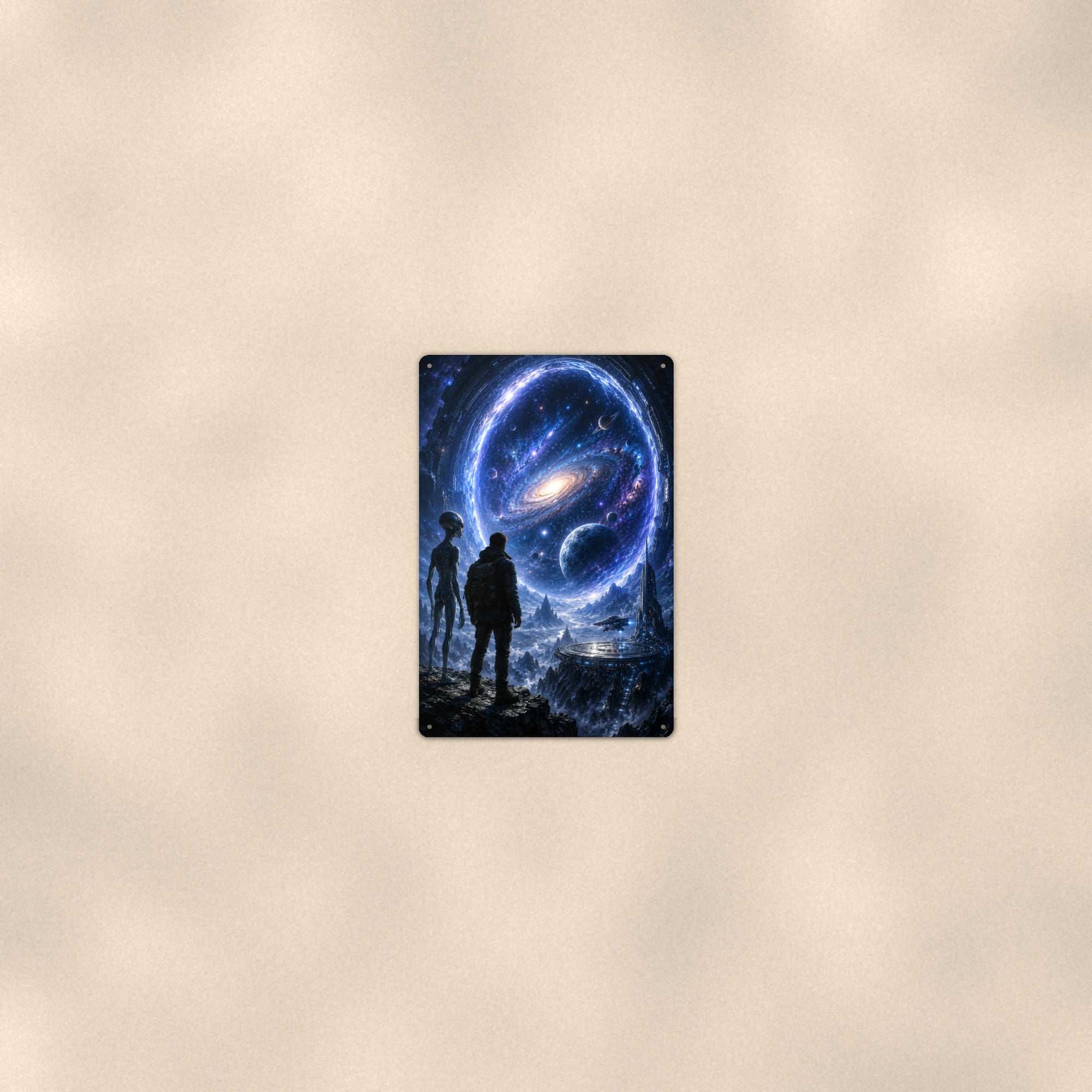 Cosmic Portal Alien Metal Wall Art, UFO Aluminum Sign, Galaxy Sci Fi Decor, Space Lover Gift