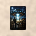 UFO Landing Party Metal Wall Art, Alien Aluminum Sign, Night Sky Sci Fi Decor, Space Gift
