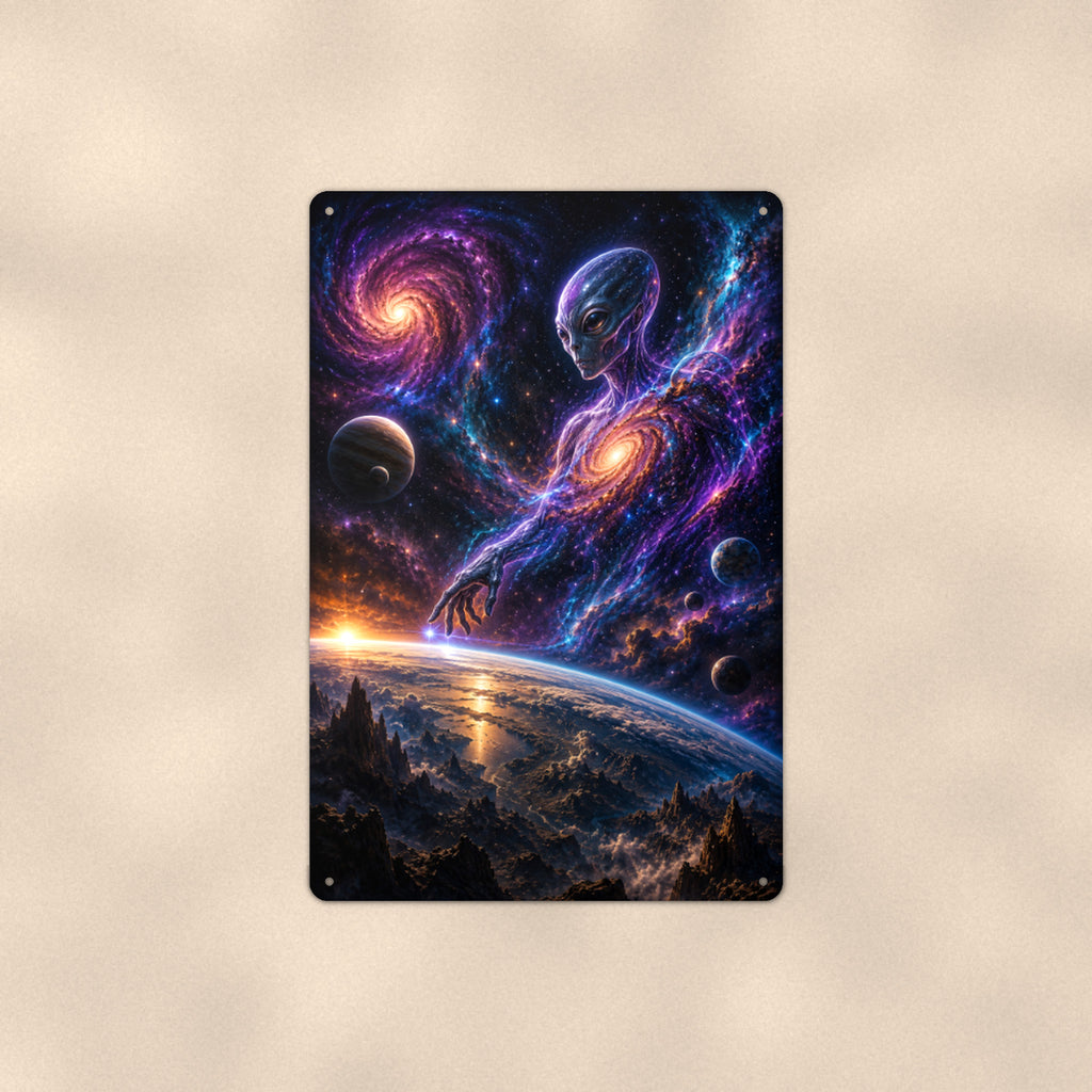 Alien Cosmic Figure Metal Wall Art, Galaxy Aluminum Sign, Space Sci Fi Decor, UFO Gift