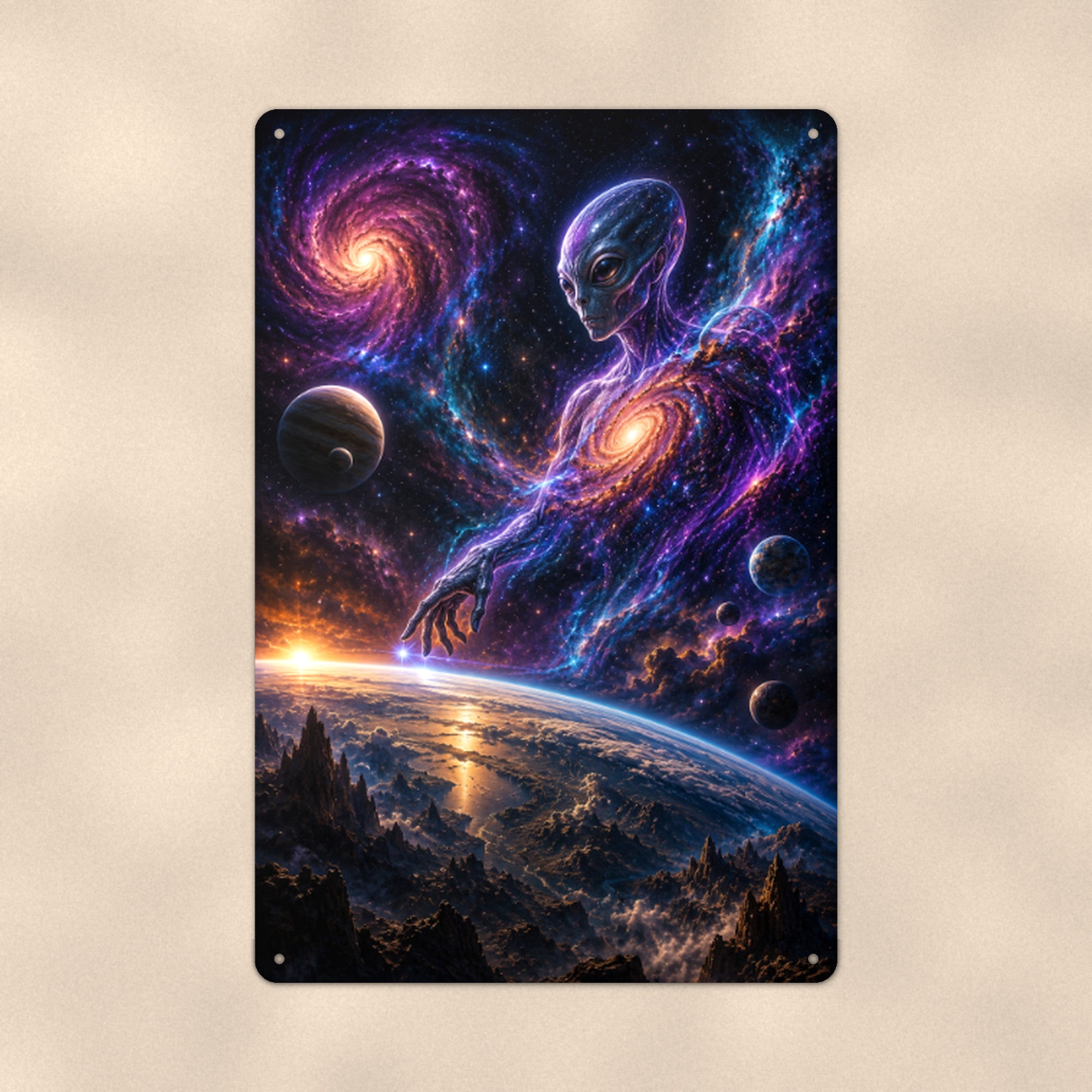 Alien Cosmic Figure Metal Wall Art, Galaxy Aluminum Sign, Space Sci Fi Decor, UFO Gift