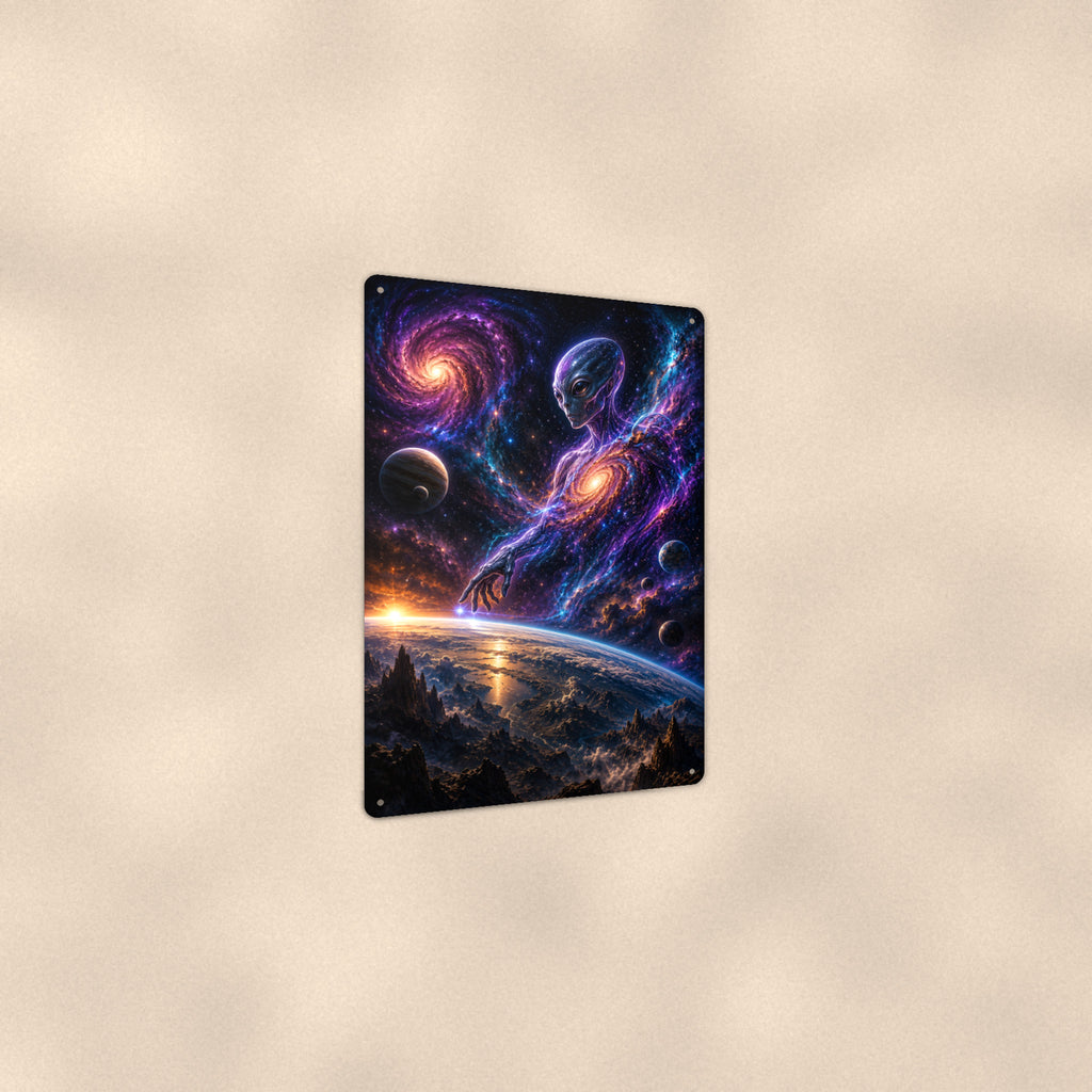 Alien Cosmic Figure Metal Wall Art, Galaxy Aluminum Sign, Space Sci Fi Decor, UFO Gift