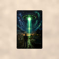 UFO Beam Road Scene Metal Wall Art, Alien Aluminum Sign, Night Sky Sci Fi Decor, Space Gift