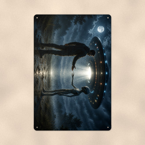 Alien Abduction Metal Wall Art, UFO Aluminum Sign, Moody Sci Fi Wall Decor, Space Gift
