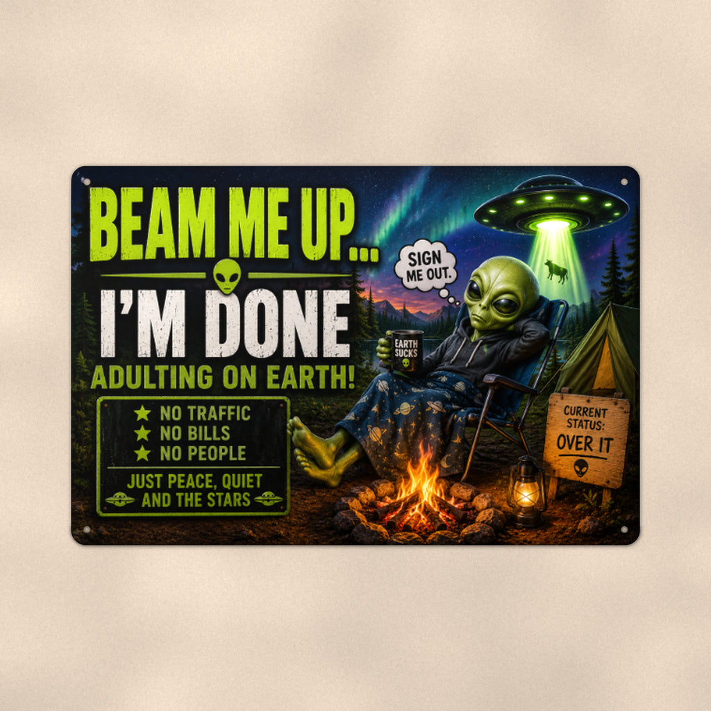 Beam Me Up Alien Metal Wall Art, Funny UFO Aluminum Sign, Sci Fi Garage Decor, Space Gift