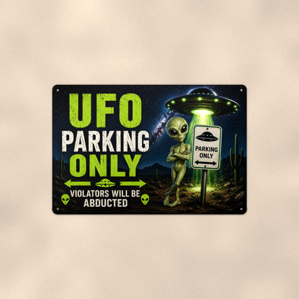 UFO Parking Only Metal Wall Art, Alien Aluminum Sign, Funny Garage Decor, Area 51 Gift