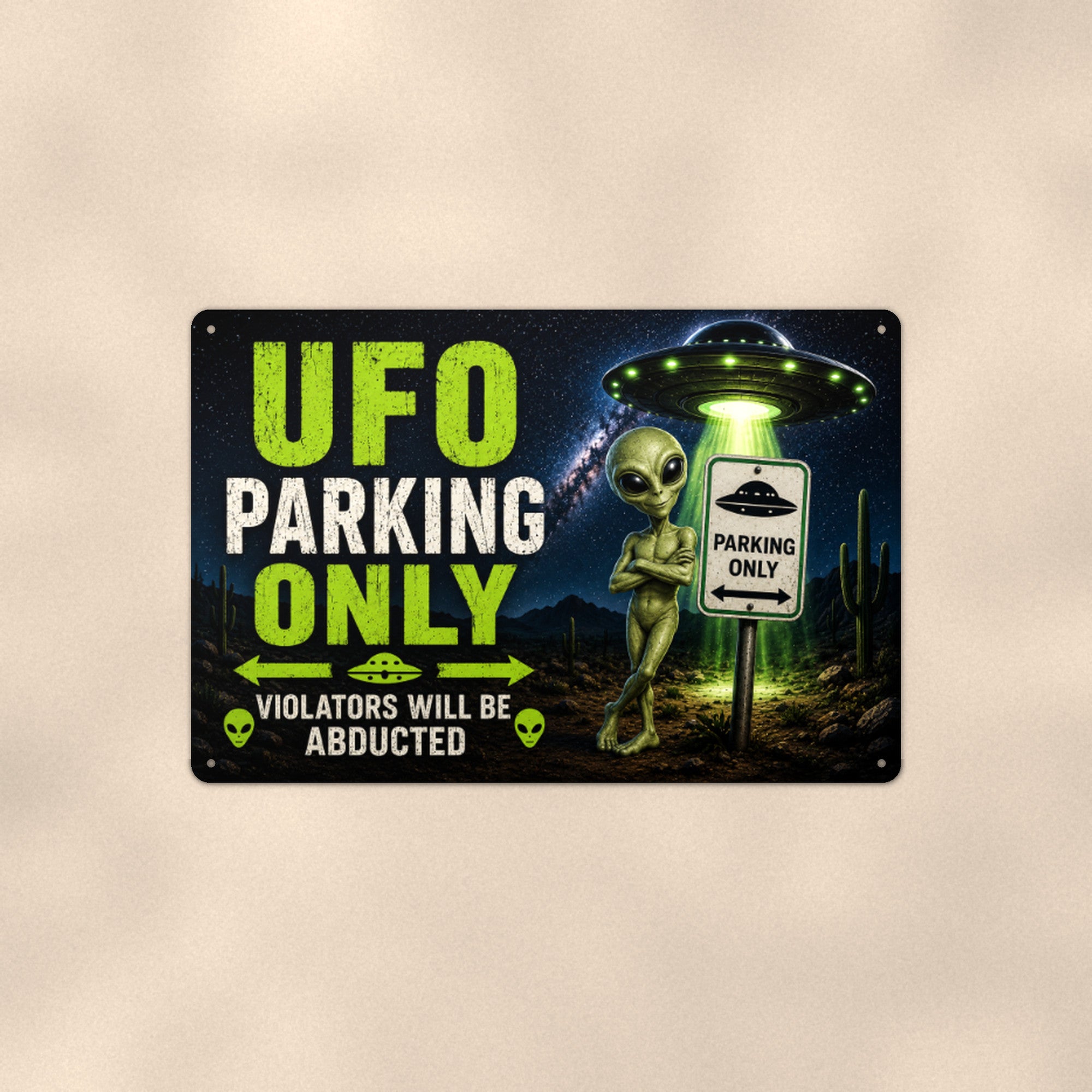 UFO Parking Only Metal Wall Art, Alien Aluminum Sign, Funny Garage Decor, Area 51 Gift