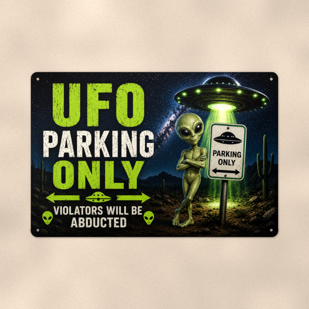 UFO Parking Only Metal Wall Art, Alien Aluminum Sign, Funny Garage Decor, Area 51 Gift