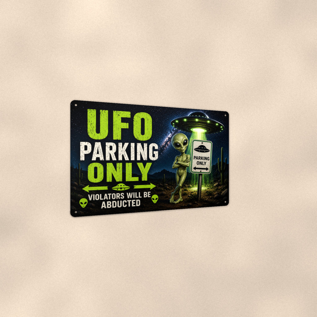 UFO Parking Only Metal Wall Art, Alien Aluminum Sign, Funny Garage Decor, Area 51 Gift