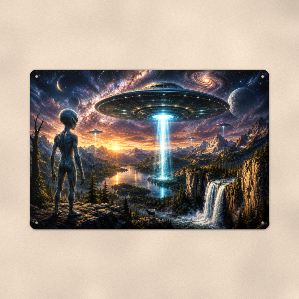 Cow Containment Alien Metal Wall Art, Funny UFO Aluminum Sign, Farmhouse Sci Fi Gift