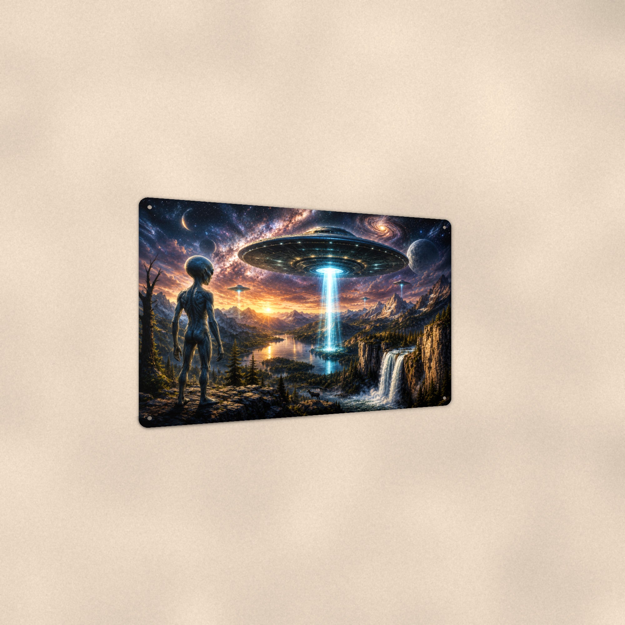 Cow Containment Alien Metal Wall Art, Funny UFO Aluminum Sign, Farmhouse Sci Fi Gift