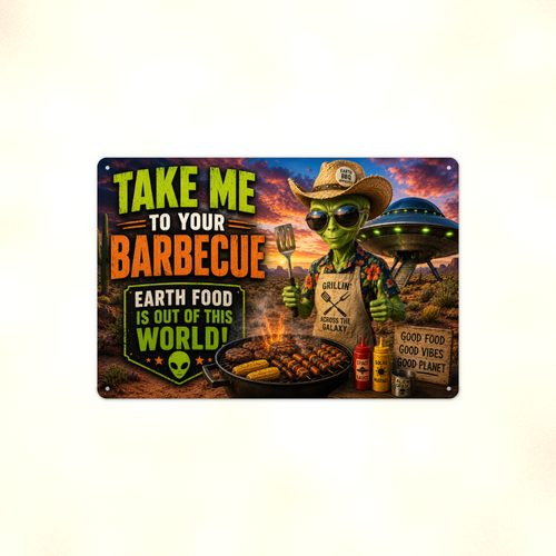 Alien Barbecue Metal Sign aluminum sign - view 01