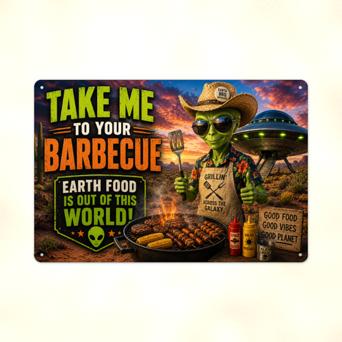 Alien Barbecue Metal Sign aluminum sign - view 02