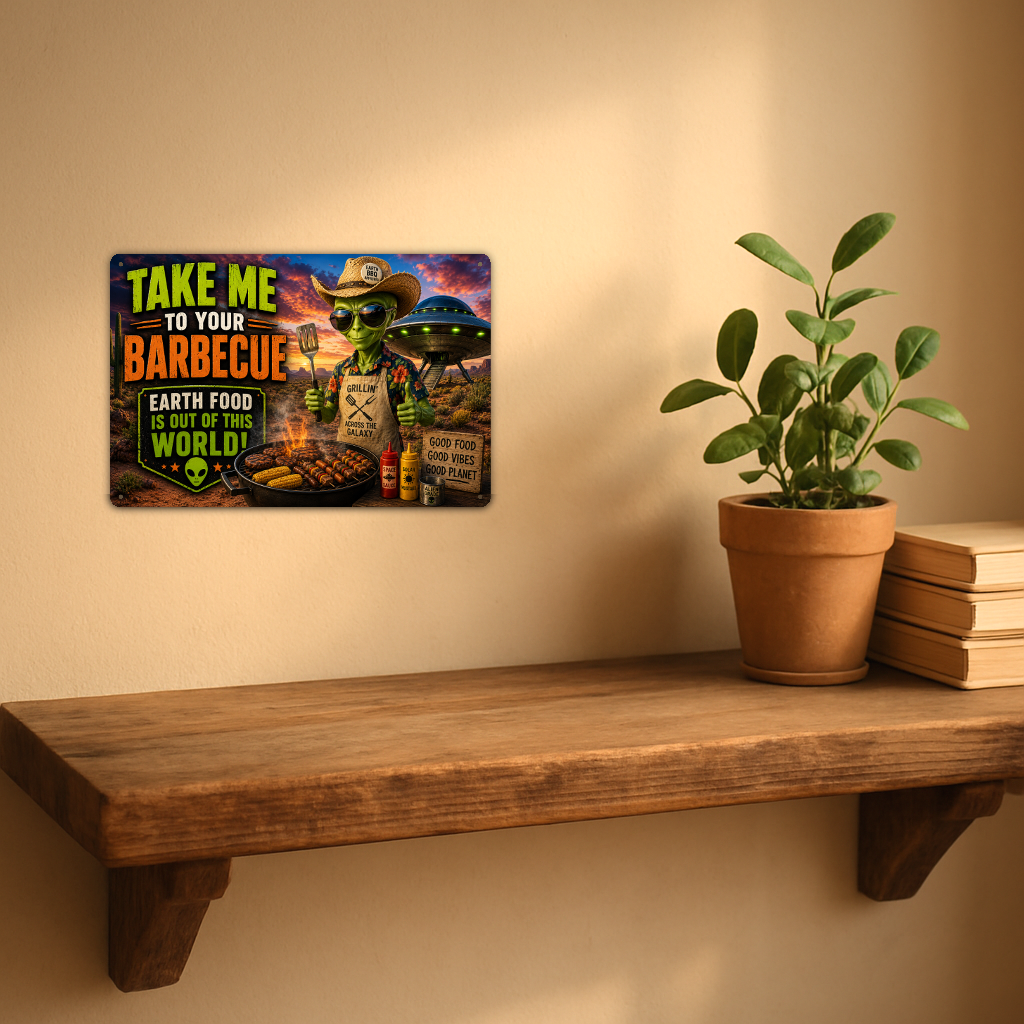Alien Barbecue Metal Sign aluminum sign - view 03