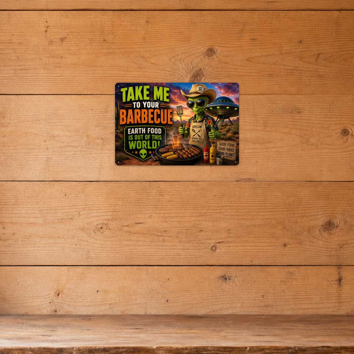 Alien Barbecue Metal Sign aluminum sign - view 04