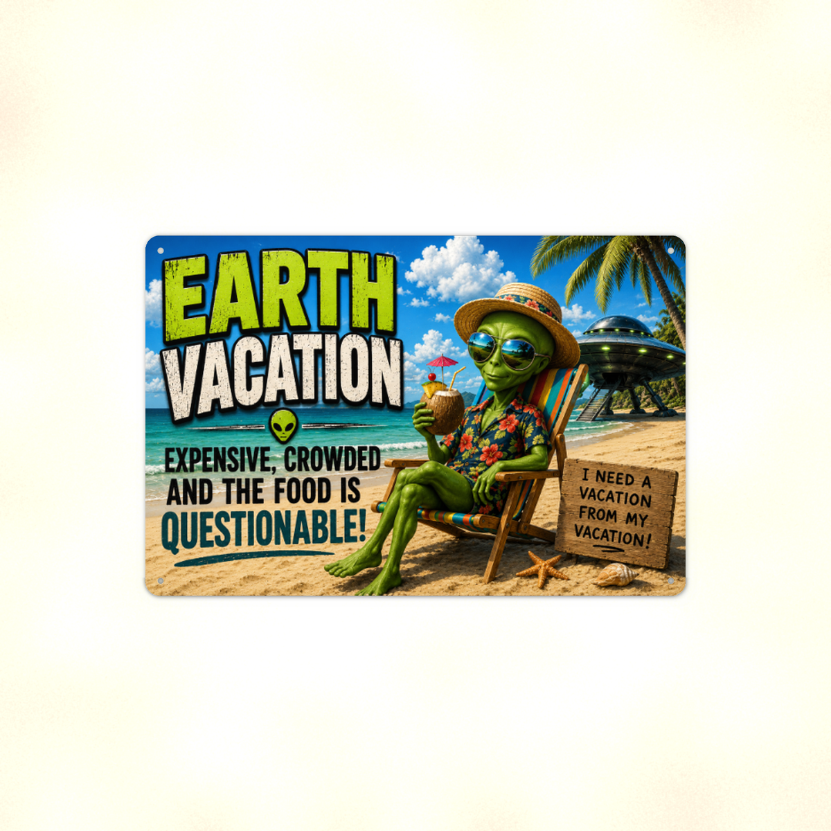 Alien Earth Vacation Metal Sign aluminum sign - view 01