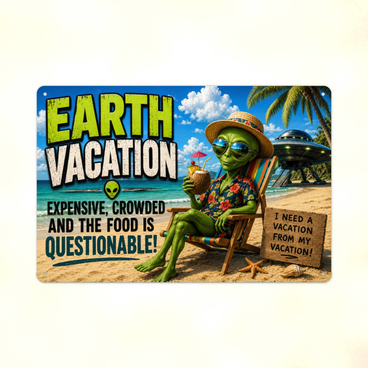 Alien Earth Vacation Metal Sign aluminum sign - view 02