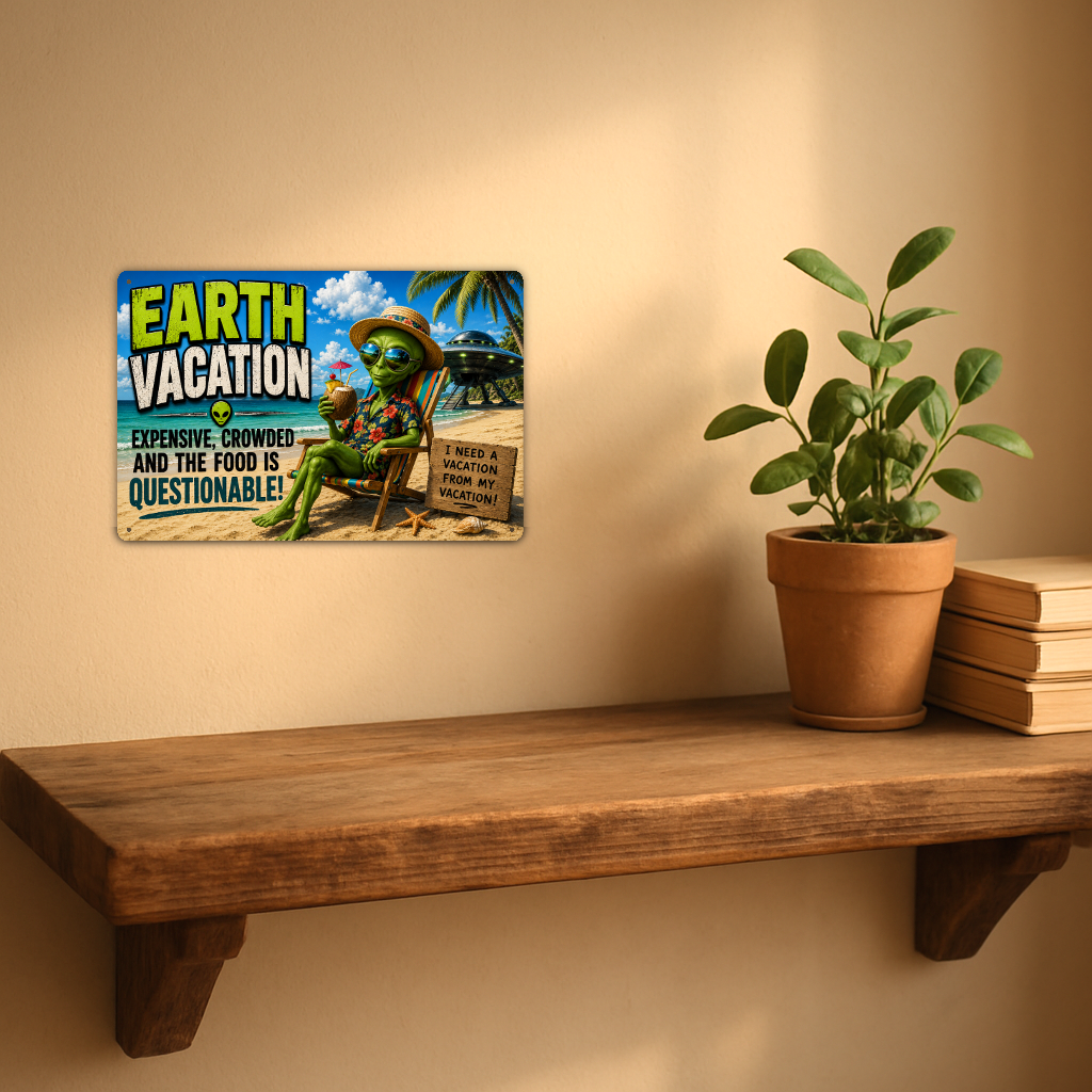 Alien Earth Vacation Metal Sign aluminum sign - view 03