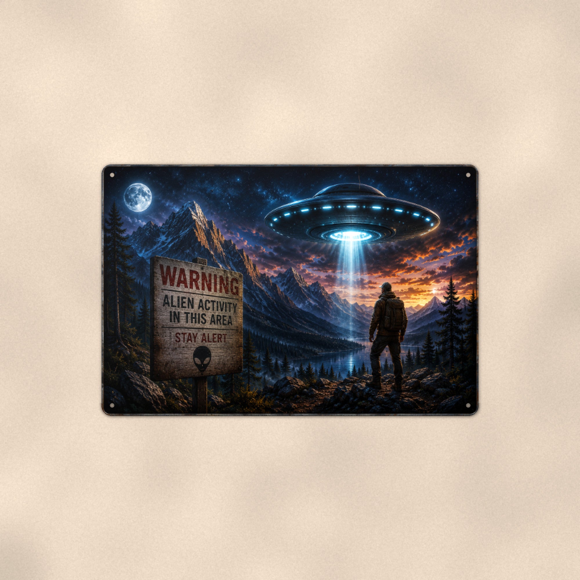 Campground UFO Warning Metal Wall Art, Alien Aluminum Sign, Funny Camping Decor, Space Gift