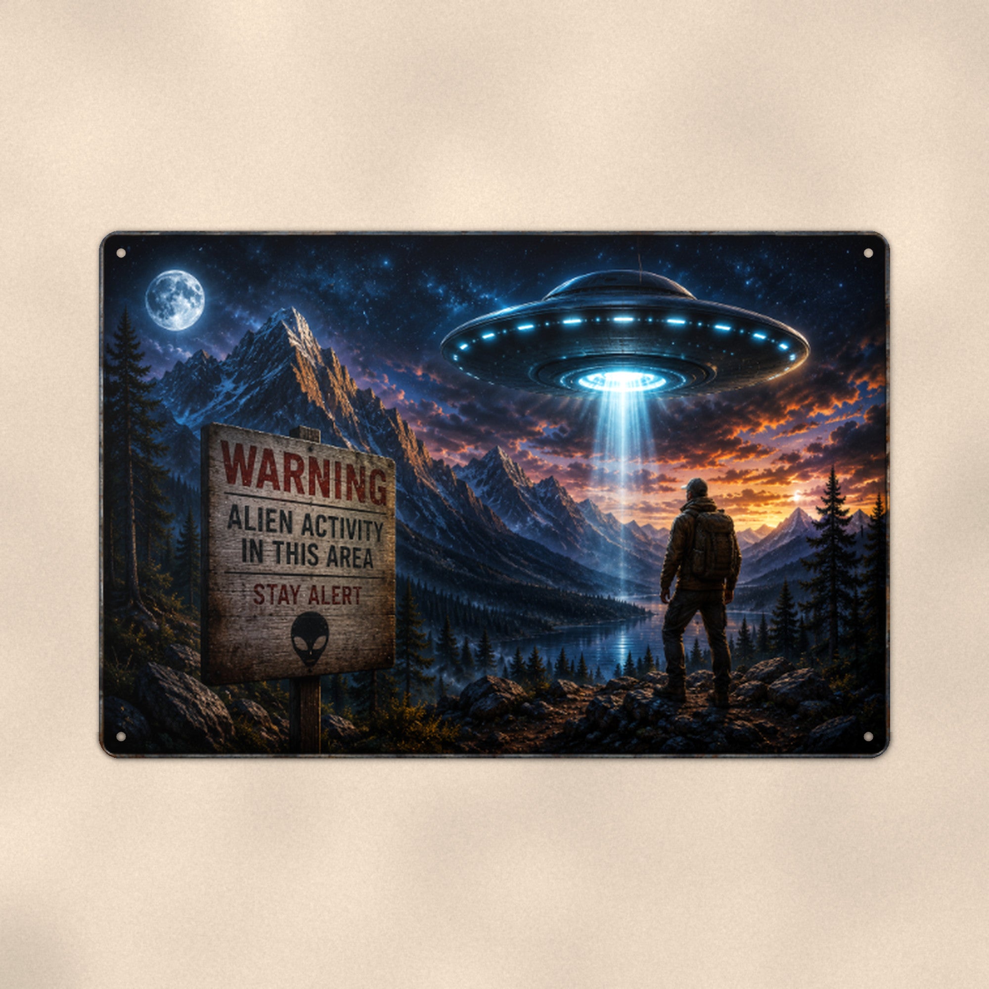 Campground UFO Warning Metal Wall Art, Alien Aluminum Sign, Funny Camping Decor, Space Gift